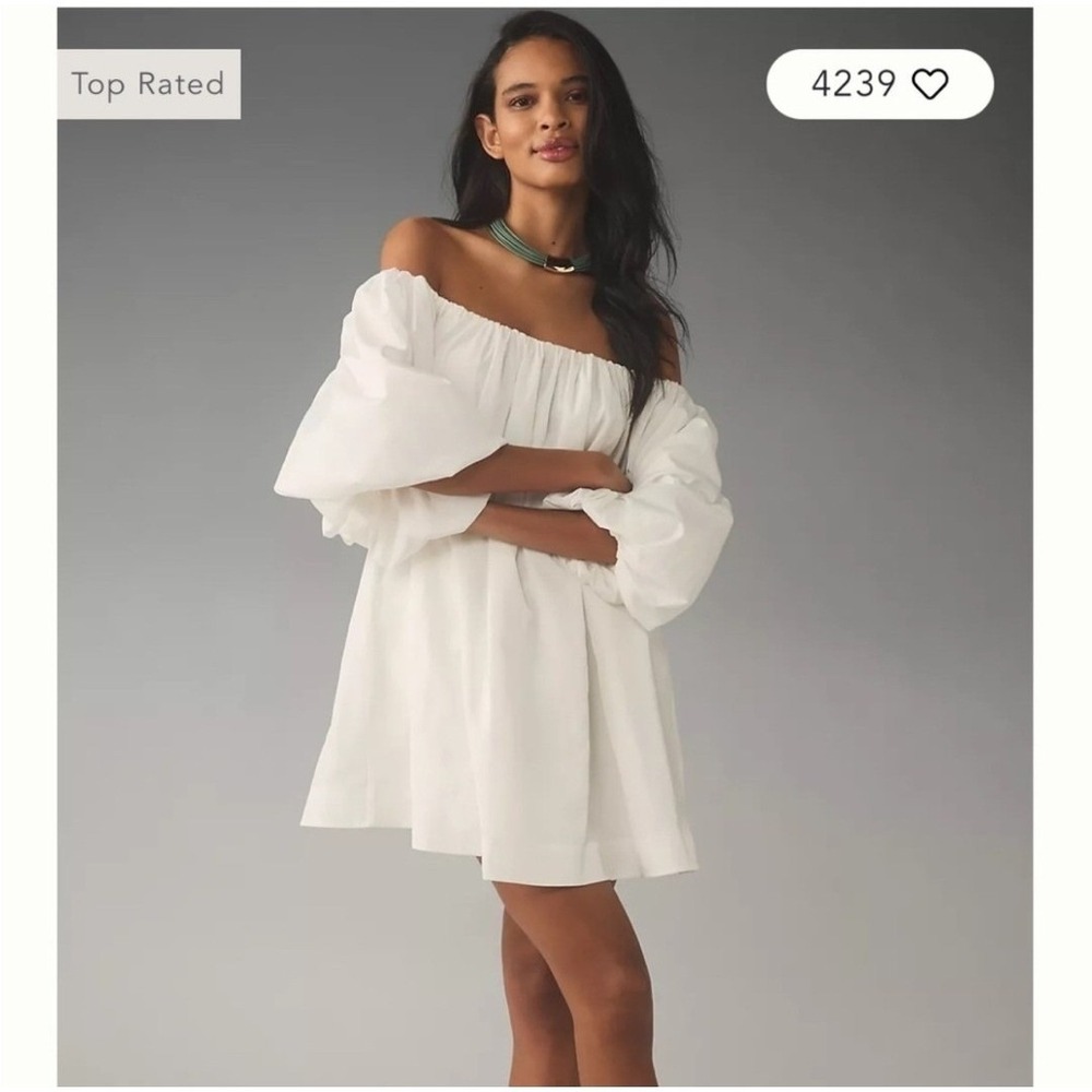 Anthropologie Mare Mare Mini Dress SP White Off Shoulder Puff Sleeve‎ Babydoll